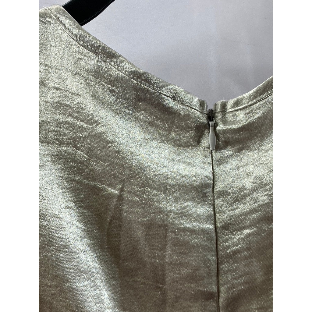 FOREVER 21 Women’s Silver Metallic V-Neck Cut-Out Short Sleeve Mini Dress SZ M
