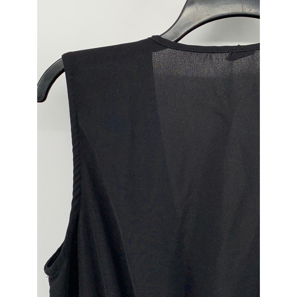 SHEIN Women's Black V-Neck Sleeveless Ruffle-Hem Knee Length Dress SZ 6