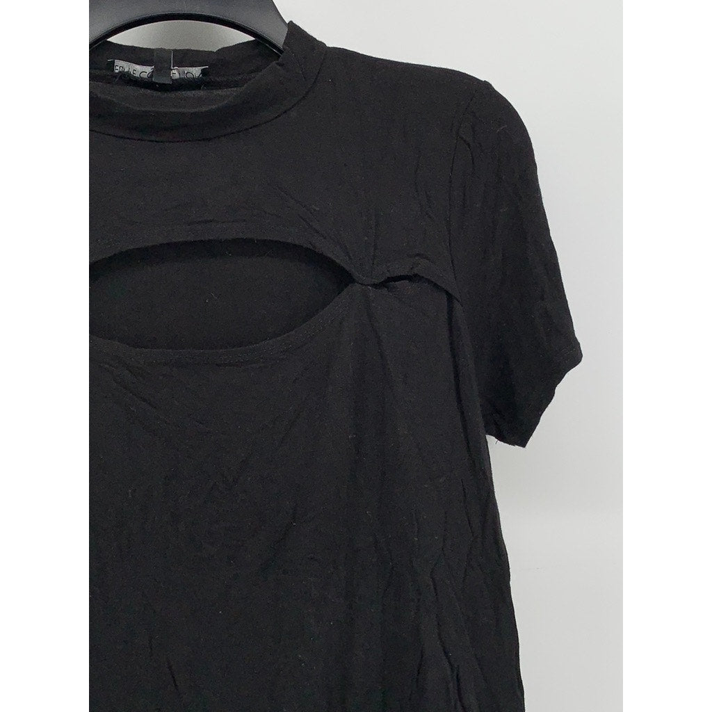 ELITE COLLECTION Women's Black Crew-Neck Cutout Short Sleeve Top SZ L