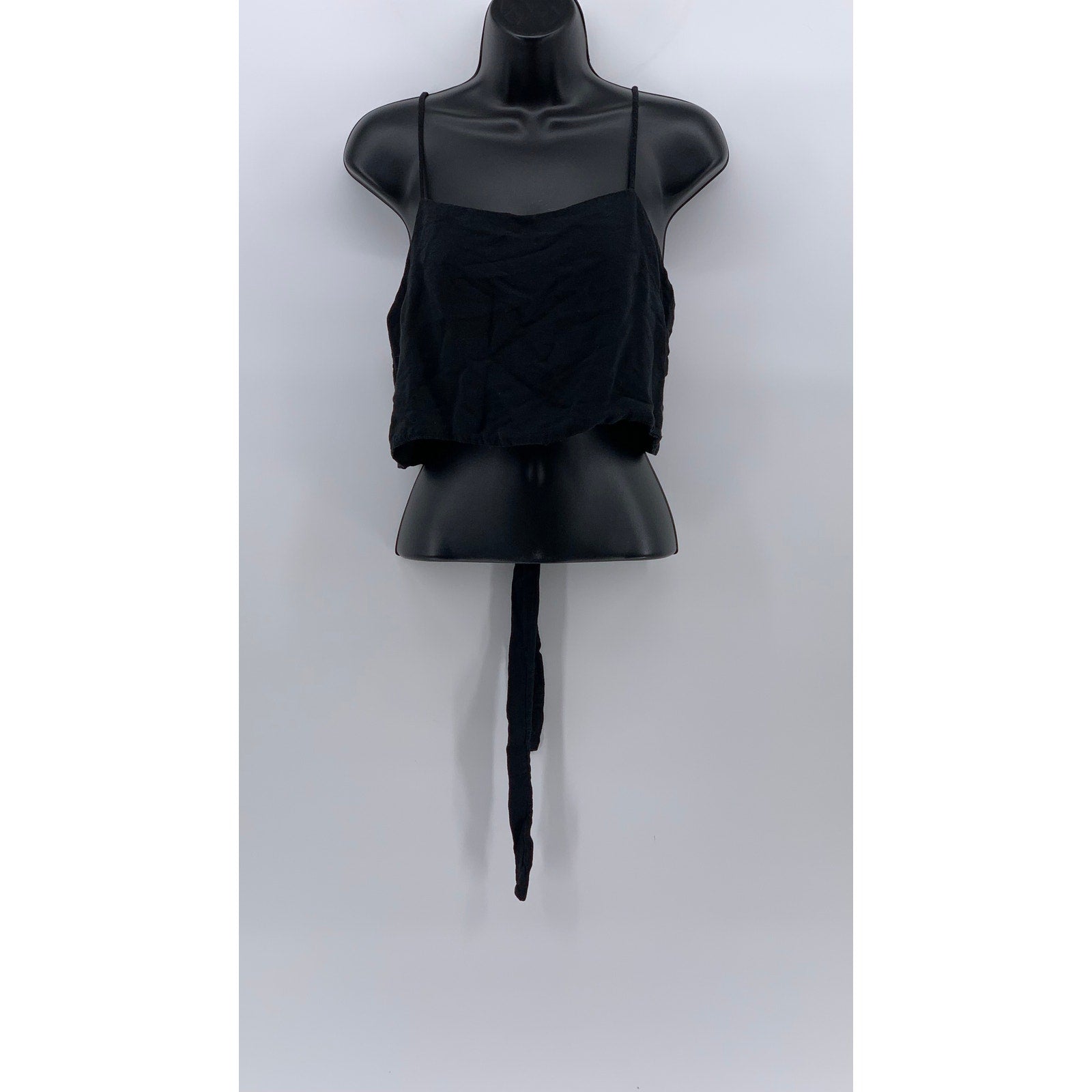 BRANDY MELVILLE Women's Black Straight-Neck Open-Back Tie Crop Top SZ OS