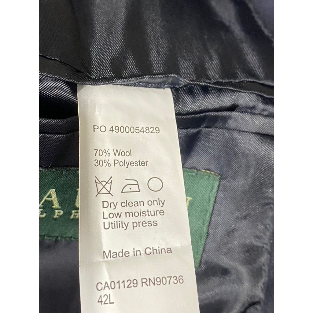 LAUREN RALPH LAUREN Men's Long Navy Classic-Fit Gold Two-Button Blazer SZ 42L