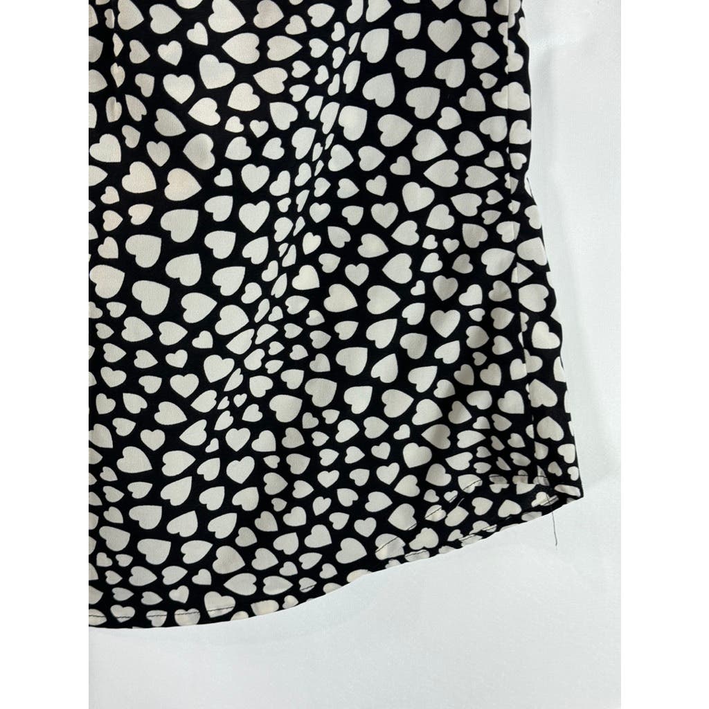 CYNTHIA ROWLEY Women's Black/White Heart Print Sleeveless Button-Up Top SZ XS