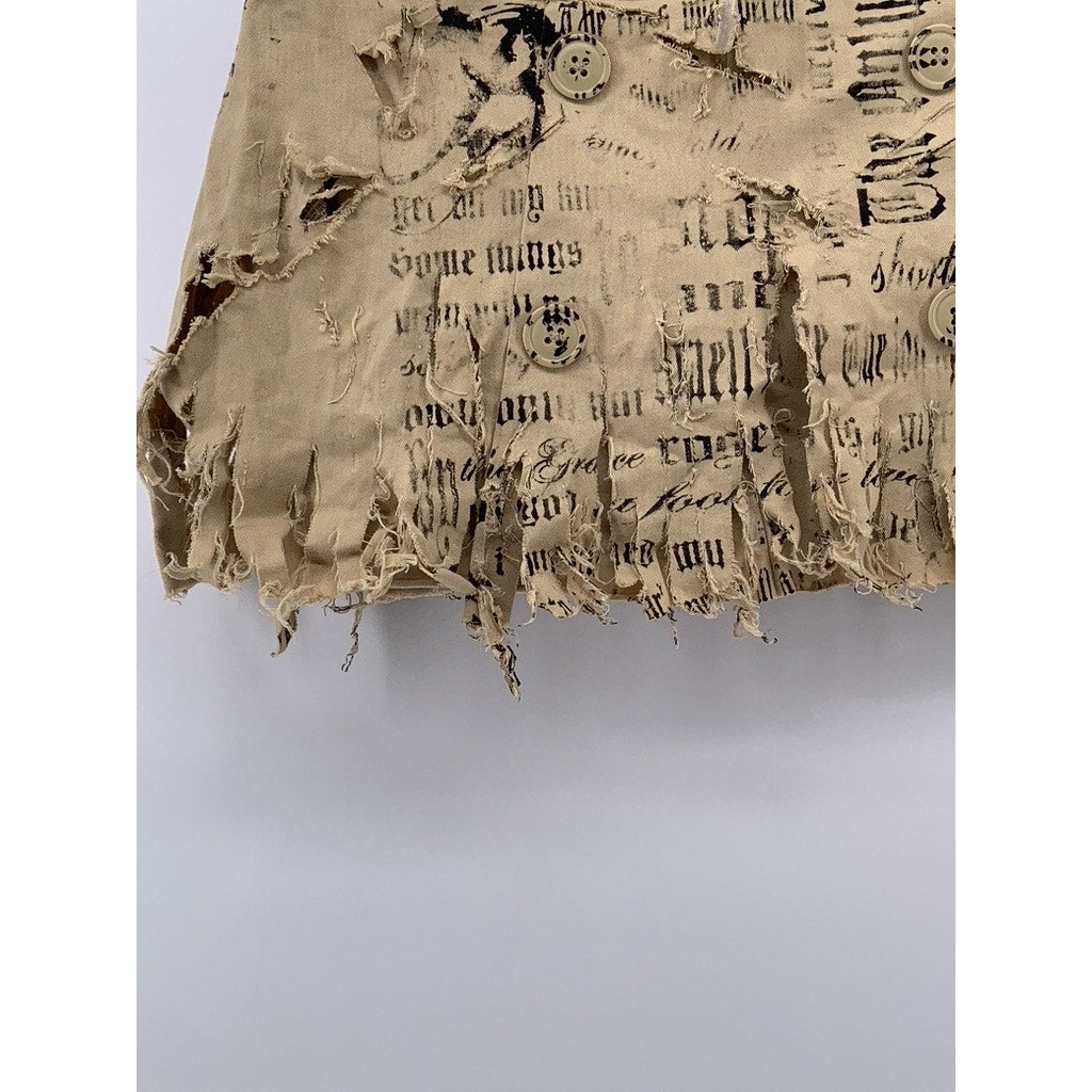 BODY CITATED Women's Tan Distressed Newspaper Logo Mini Skirt SZ S