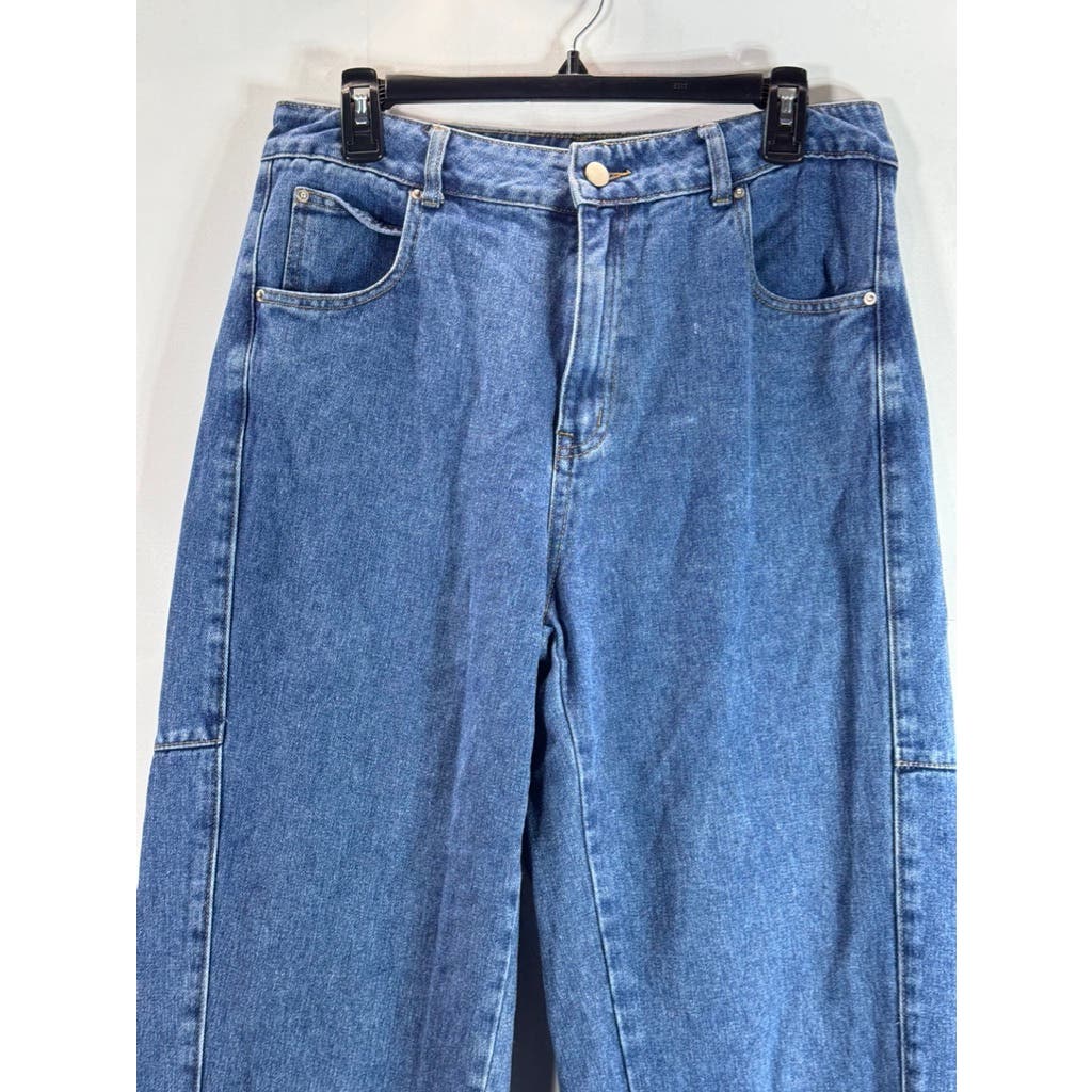 CIDER Women's Blue Denim High-Rise Wide-Leg Straight Jeans SZ XL(10)