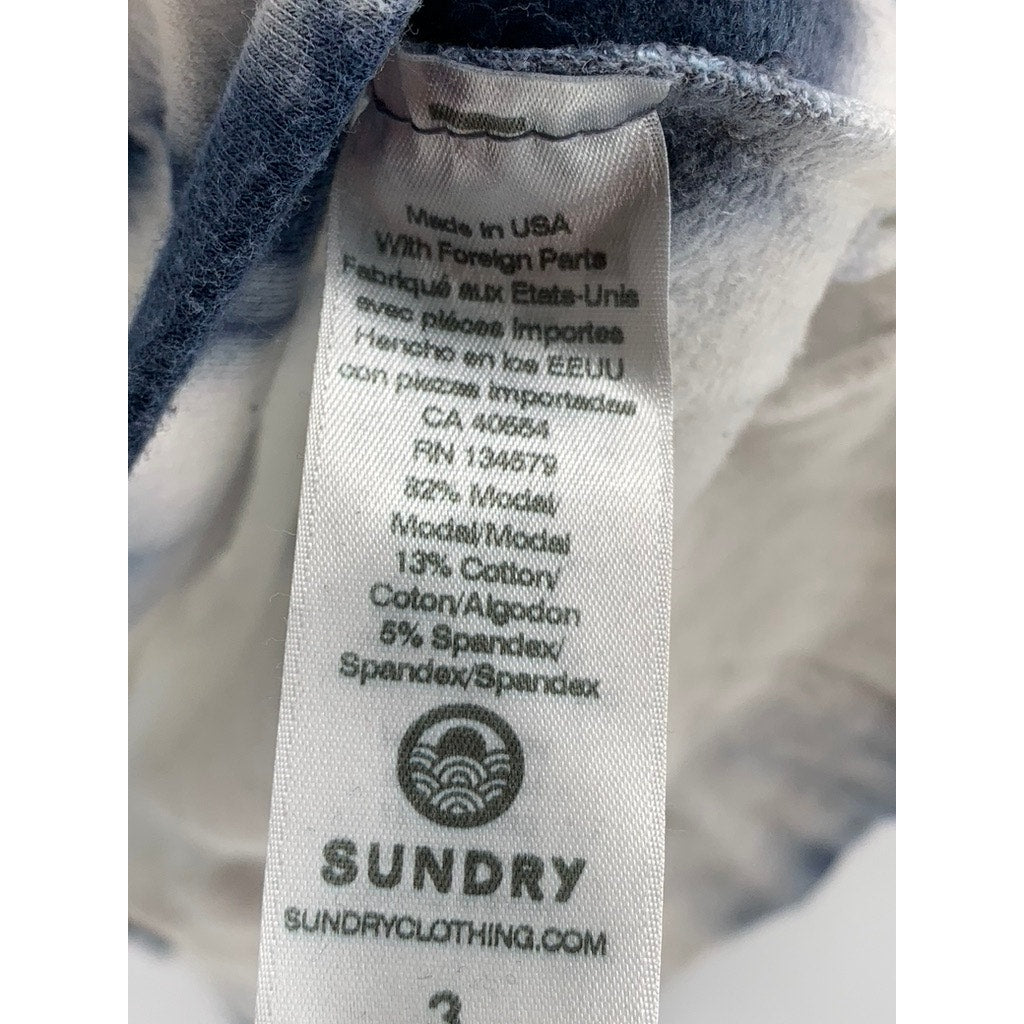 SUNDRY Women's Navy-White Tie-Dye Crewneck Casual Long Sleeve Top SZ 3