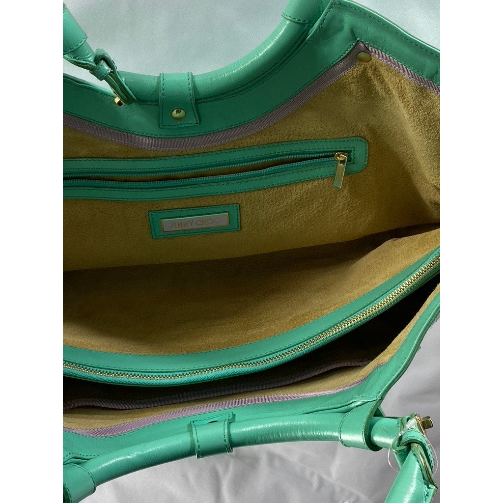 JIMMY CHOO Women's Aqua Green Textured Round Handle Handbag
