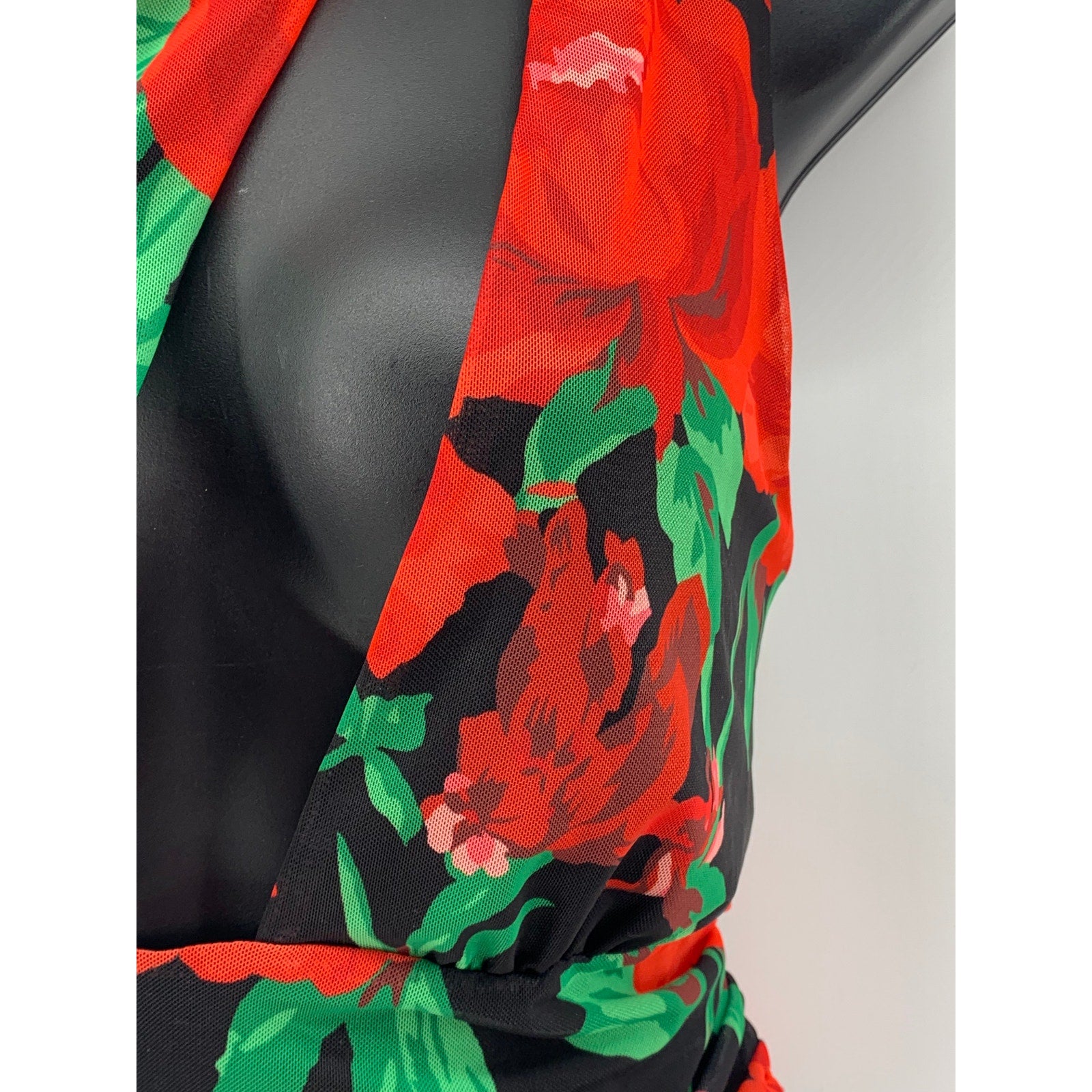 AFRM Women'S Black-Red Floral Delos One-Shoulder Cutout One-Piece Bodysuit SZ XS