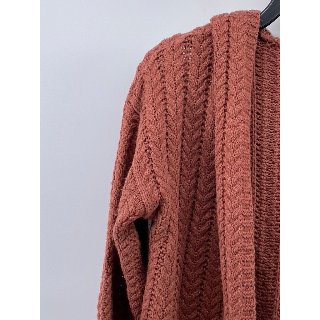 PINK ROSE Women's Rust Knit Open-Front Hooded Long Sleeve Duster SZ S