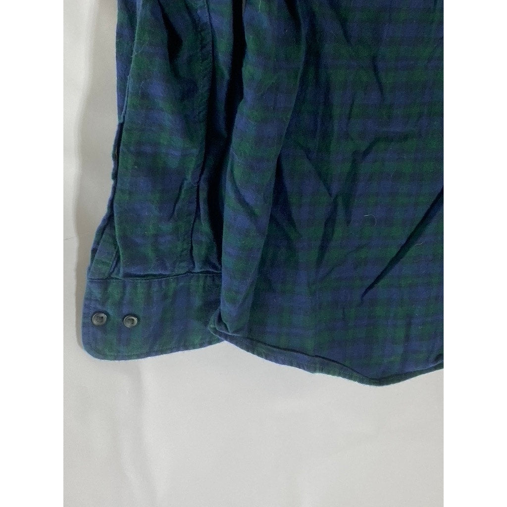 UNIQLO Men's Dark Green-Blue Checkered Regular-Fit Button-Up Flannel Shirt SZ S