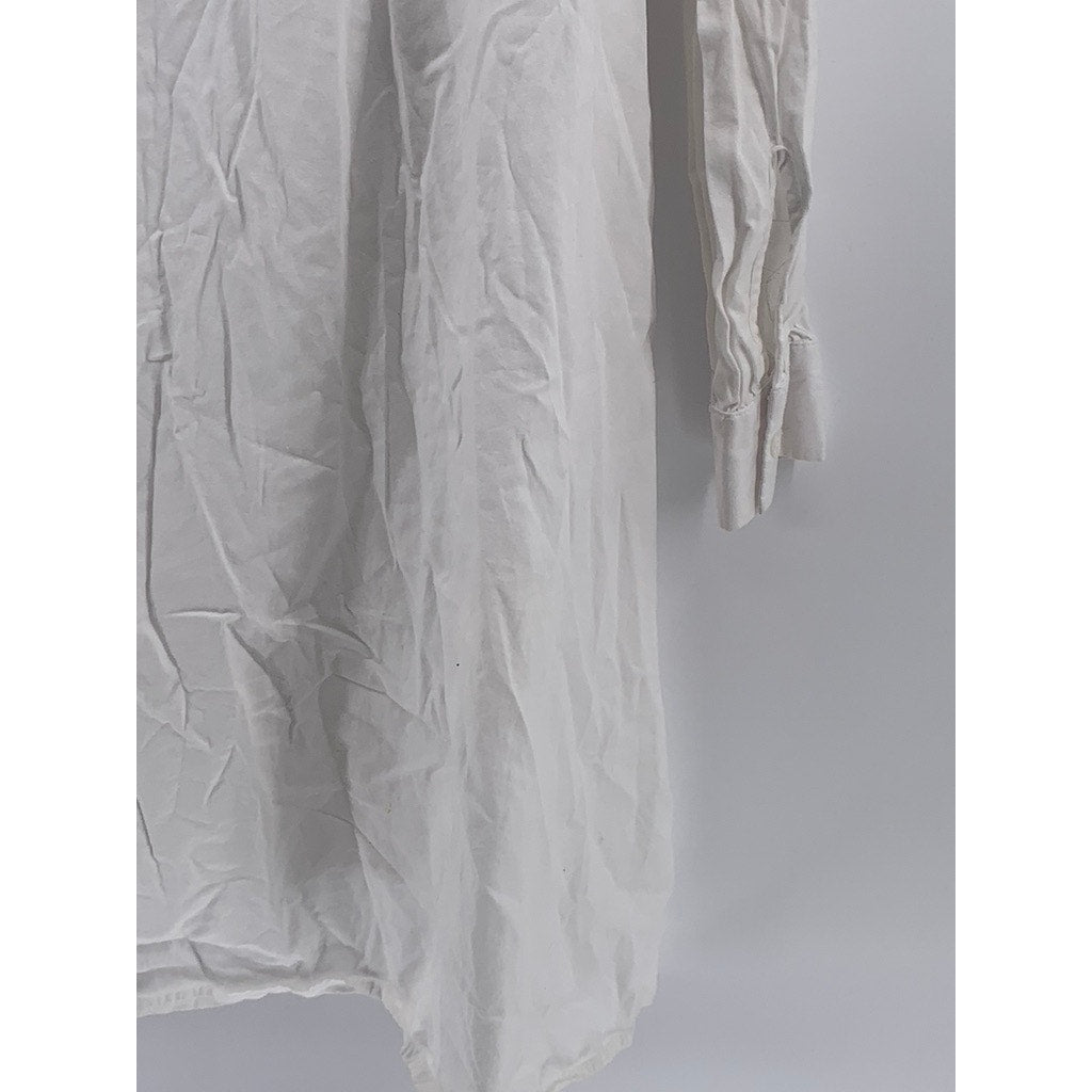 ZARA Women's White Long Sleeve Cotton Split Neck Button-Detail Tunic Top SZ L