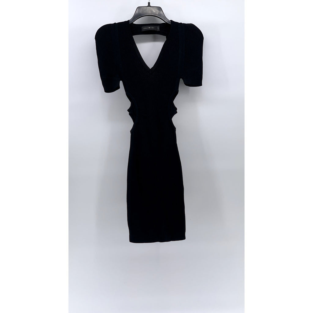 STELLA & JAMIE Women’s Black Scoop-Neck Short Puff Sleeve Cutout Mini Dress SZ S