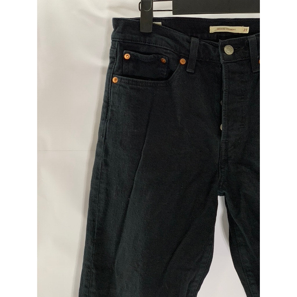 LEVI'S Women's Black Solid Wedgie Straight High-Rise Denim Five-Pocket Jean SZ27
