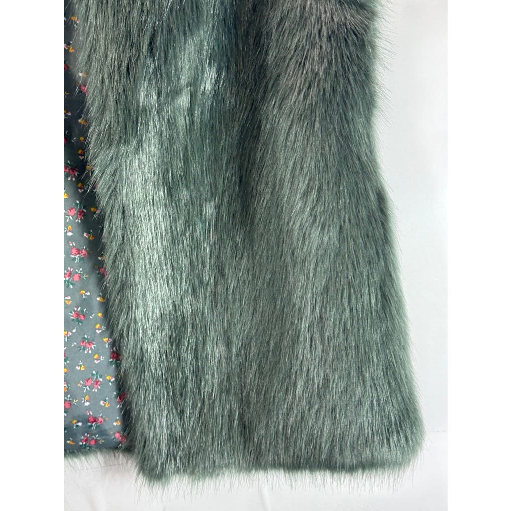 LAUNDRY By DESIGN Women's Green Faux Fur Straight Cut Open-Front Vest SZ M