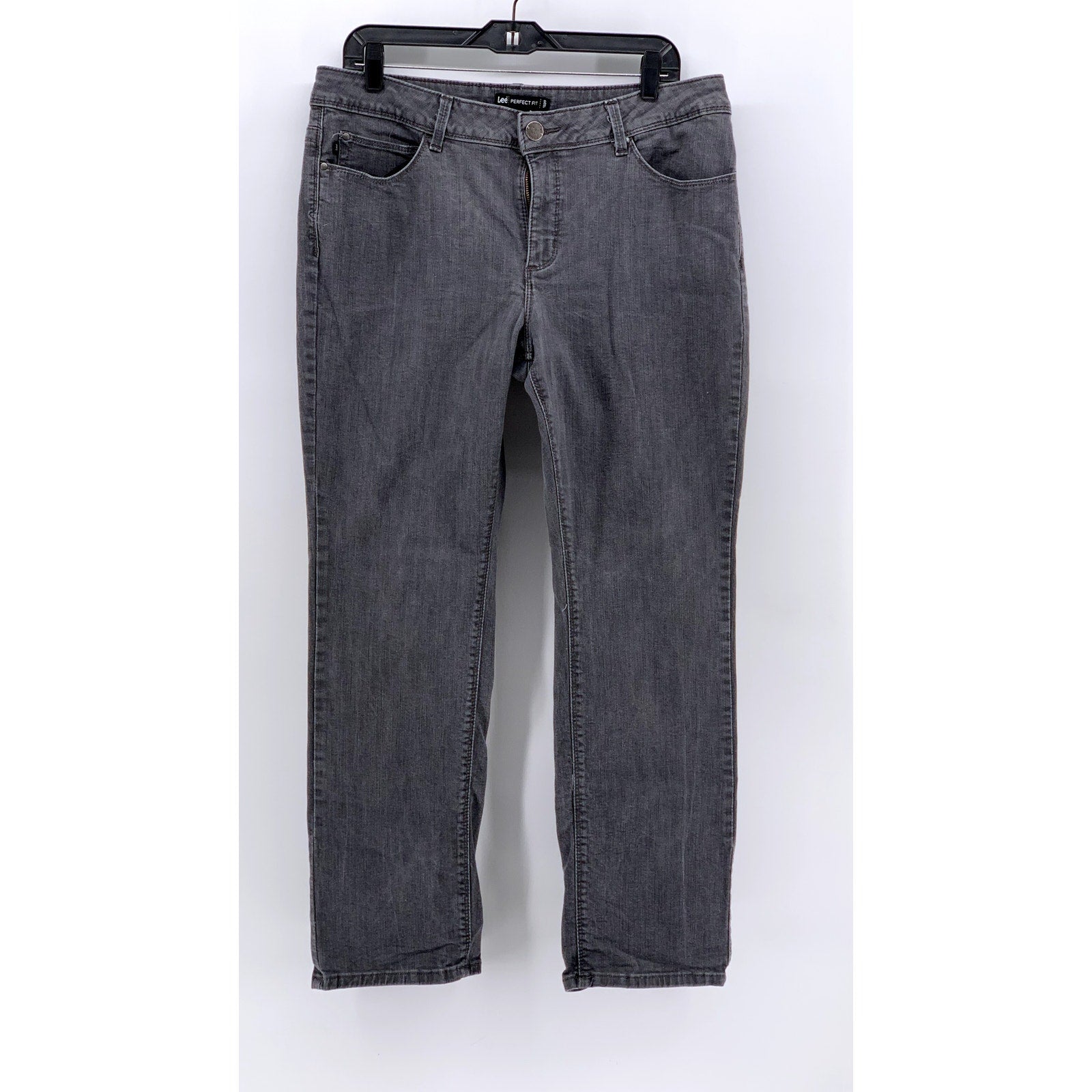 LEE Women's Charcoal Gray Perfect Fit Straight Leg Jeans SZ 12S