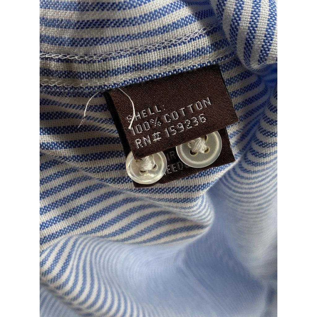 J.MCLAUGHIN Men's Blue-White Micro Stripe Button-Up Regular-Fit Shirt SZ L
