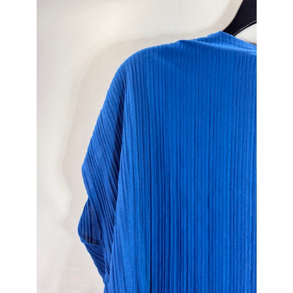 OAK + FORT Women's Classic Blue Deep V-Neck Relaxed-Fit Pleated Top SZ 2XS