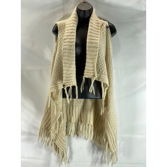 UNBRANDED Women's Tan Crochet Snap-Button Tassel Fringe Poncho/Shawl SZ OS