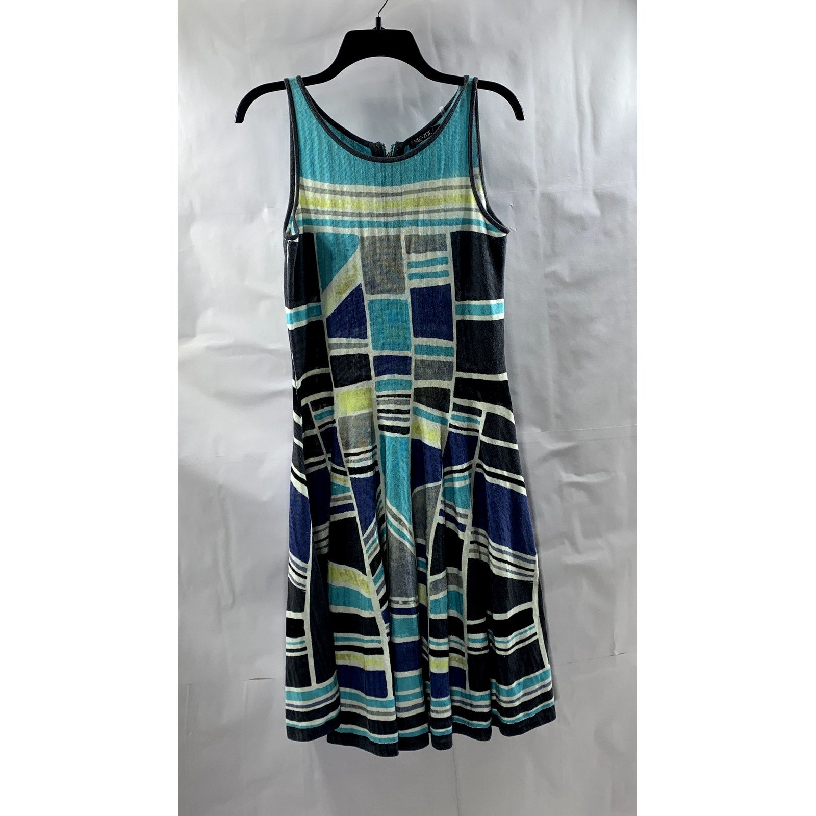 NIC+ZOE Women's Blue Printed Crewneck Fit&Flare Sleeveless Mini Dress SZ M