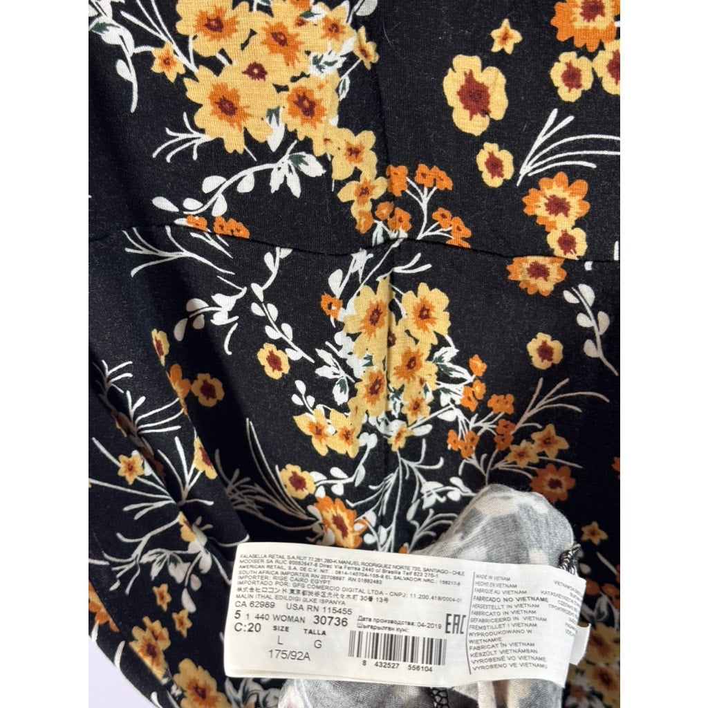 MNG BASICS Women's Black Floral V-Neck Short Sleeve Pullover Mini Dress SZ 8