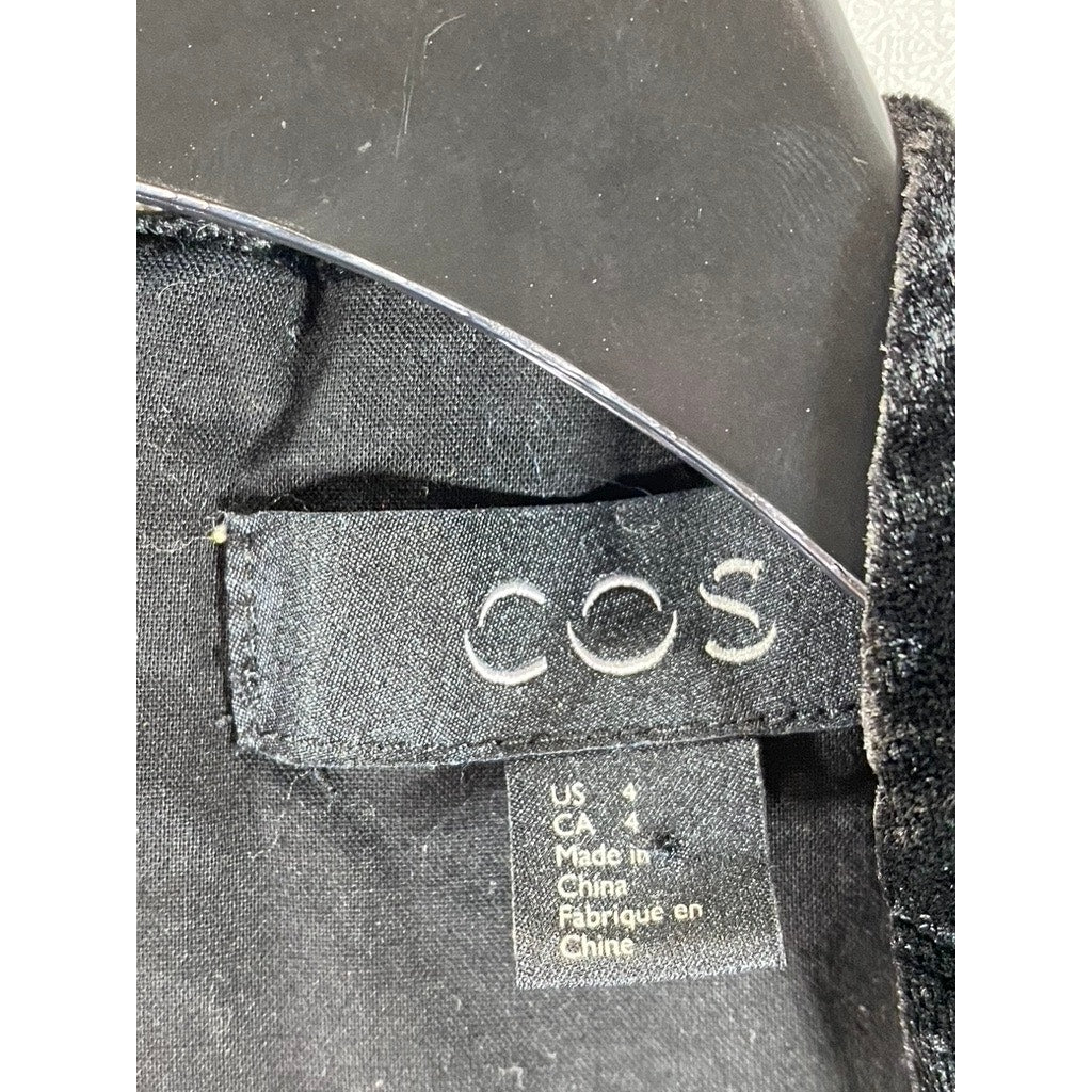 COS Women's Black Mulberry Silk-Mix Draped Roll-Neck Short Sleeve Velvet Top SZ4