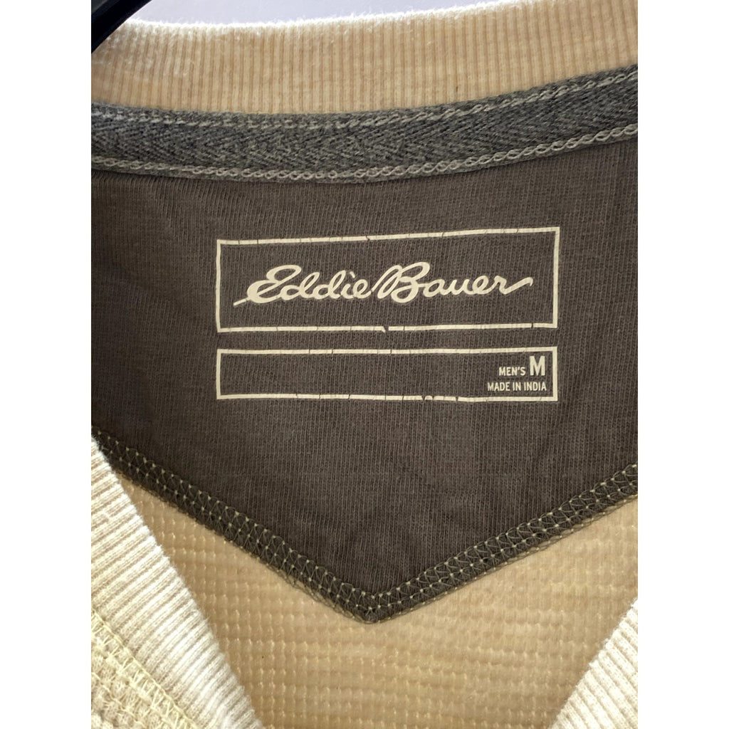 EDDIE BAUER Men's Beige Classic-Fit Long Sleeve Thermal Henley T-Shirt SZ M