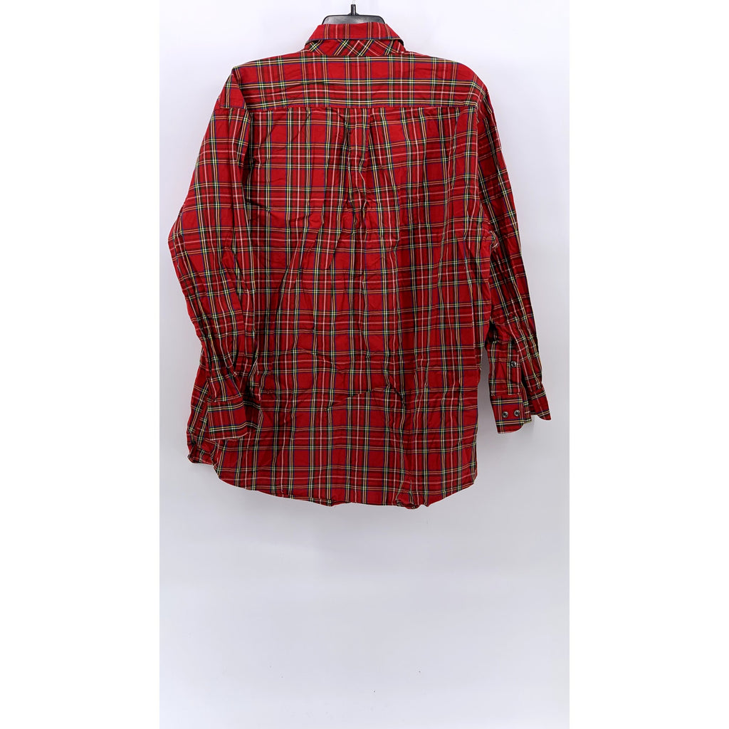 CLUB ROOM Men's Red-Green Plaid Regular-Fit Button-Up Long Sleeve Shirt SZ 17.5