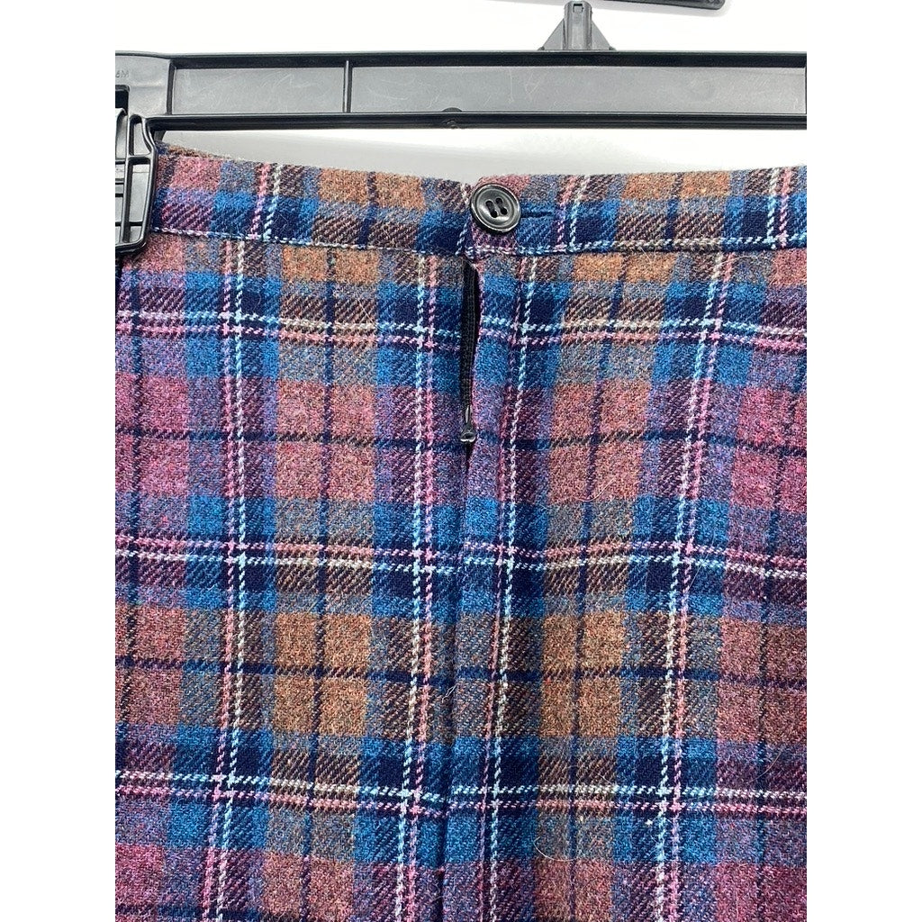 UNBRANDED Women's Blue-Purple Plaid A-Line Knee Length Skirt SZ S