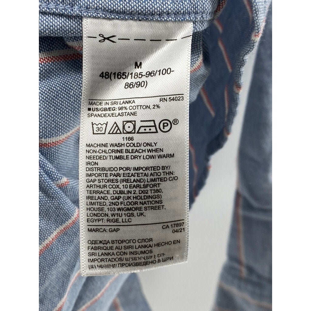 GAP Men's Blue-Pink Striped Standard-Fit Stretch Button-Up Oxford Shirt SZ M