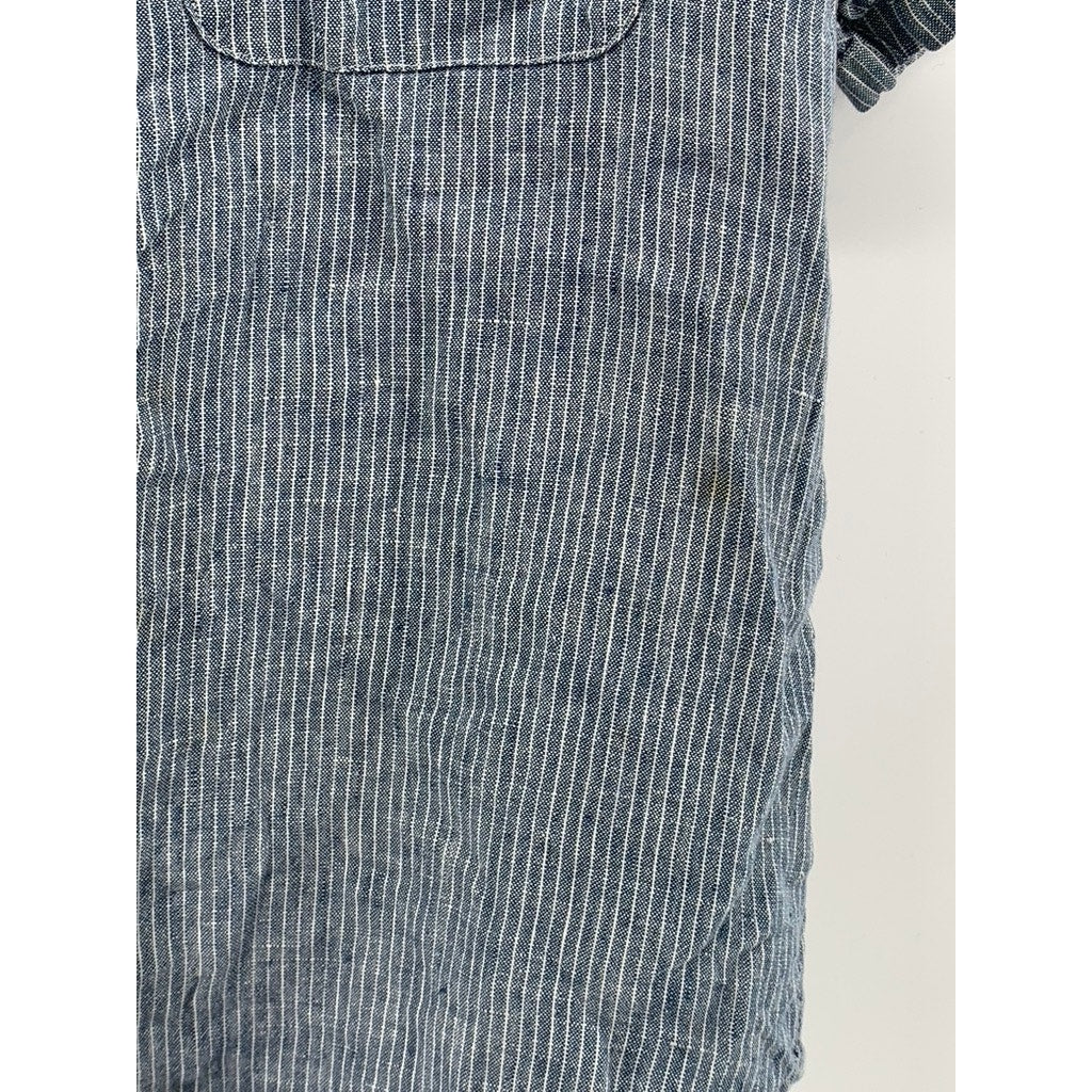 EVERLANE Men's Blue-White Micro Striped Linen Button-Up Short Sleeve Shirt SZ M