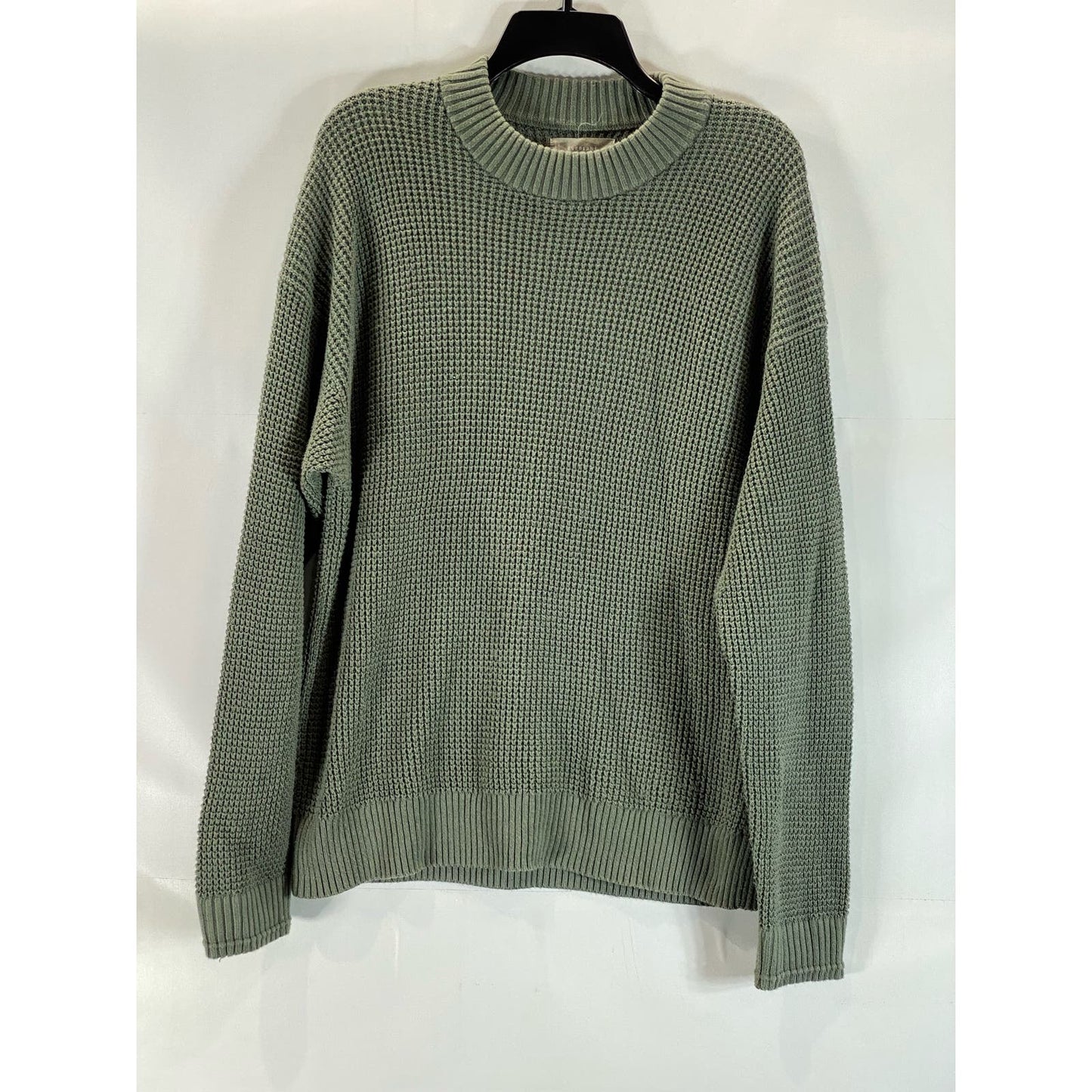 EVERLANE Men's Army Green Waffle Knit Crewneck Pullover Long Sleeve Sweater SZ L