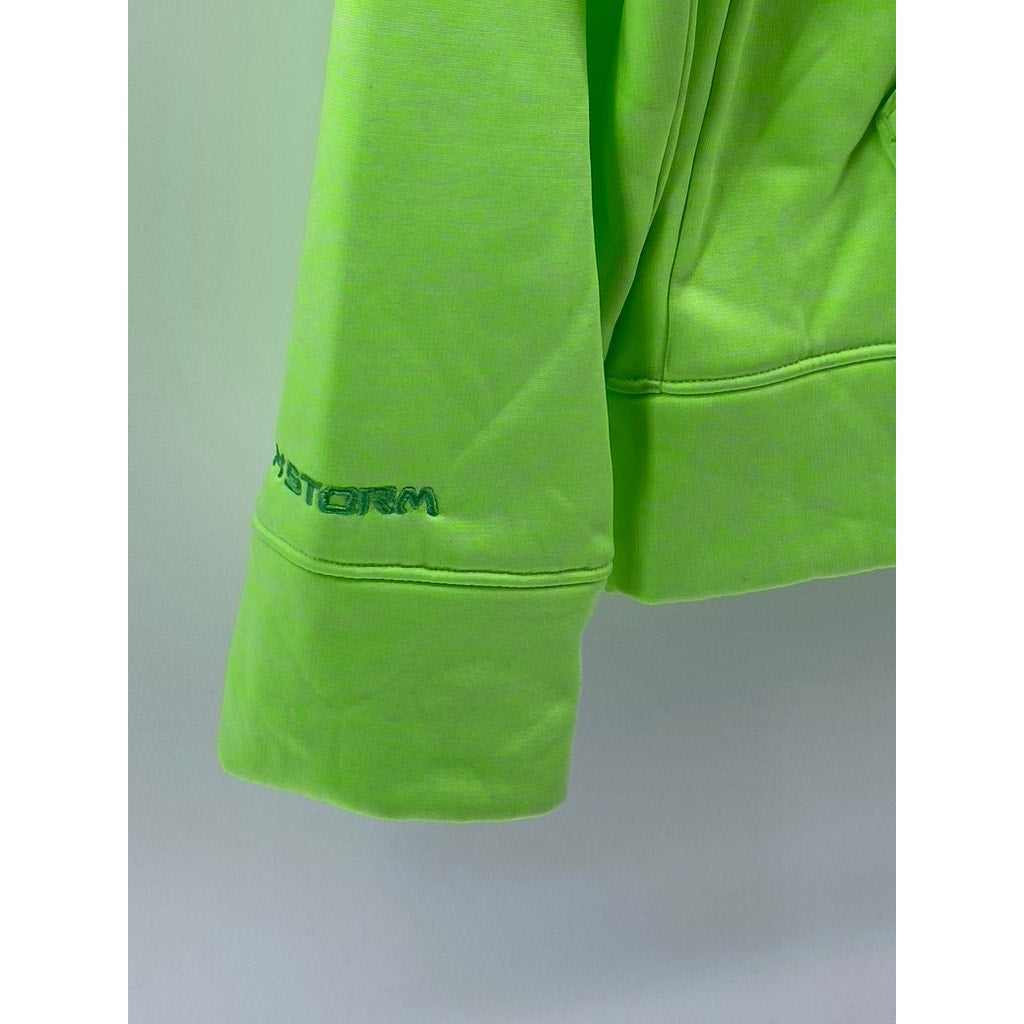 UNDER ARMOUR Women's Neon Green Graphic Logo Storm Pullover Hoodie SZ L