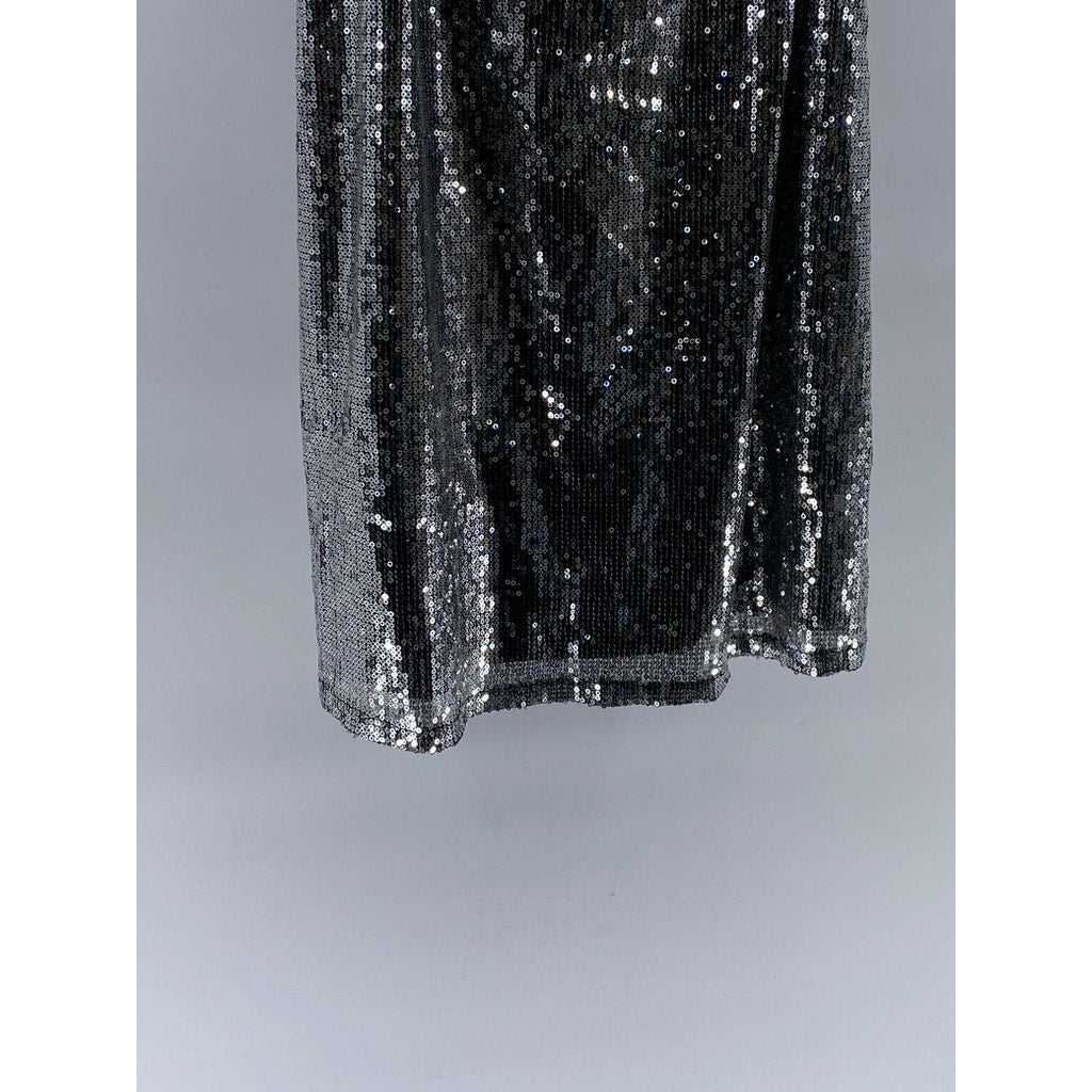 WILD FABLE Women’s Silver Sequin Embellished V-Neck Spaghetti Strap Dress SZ S
