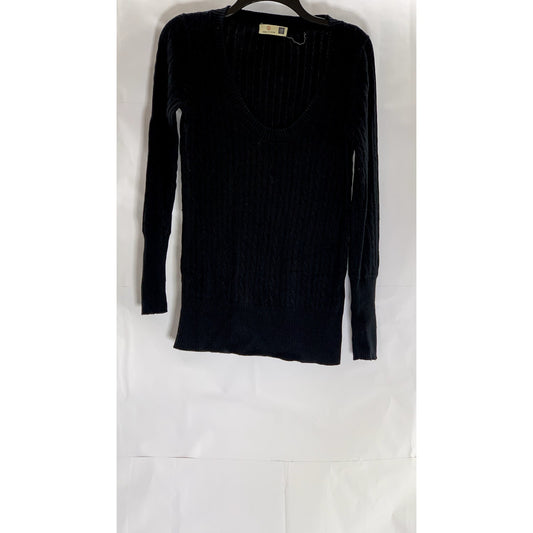 GAP Women's Black Cotton-Cashmere Cable Knit Deep Scoop-Neck Sweater SZ S