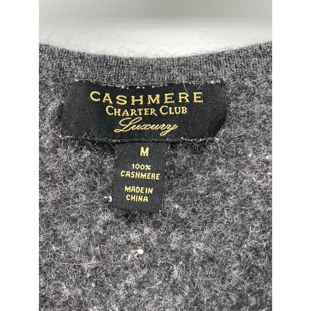 CHARTER CLUB Women's Charcoal Cashmere V-Neck Long Sleeve Sweater SZ M