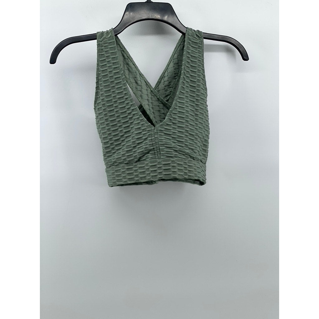 FOREVER 21 Women’s Green Honeycomb Textured V-Neck Cross Back Bralette SZ S