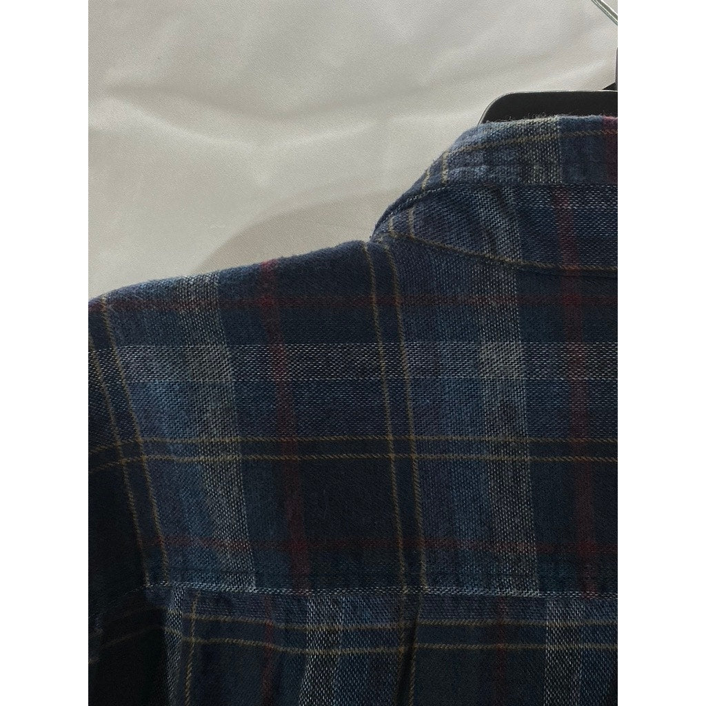 WEATHERPROOF Vintage Original Men's Blue Plaid Button-Up Regular-Fit Shirt SZ L