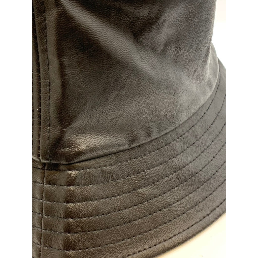 UNBRANDED Unisex Black Solid Faux-Leather Bucket Hat SZ OS