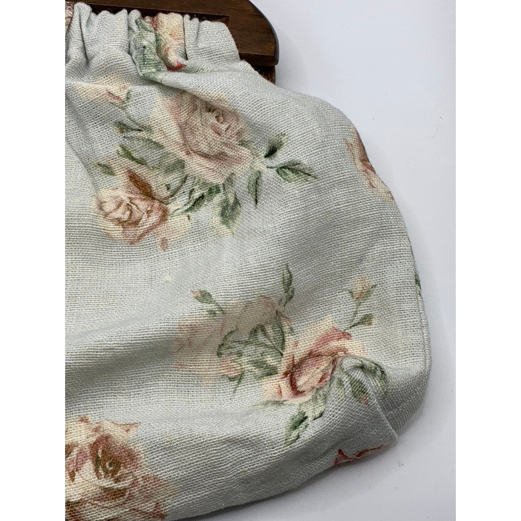 UNBRANDED Women's Mint/Brown Floral Print Cotton Canvas Handbag