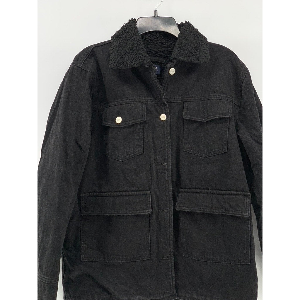 WOOD WOOD Men's Black Denim Button-Up Sherpa Lined Four Pocket Jacket SZ 40
