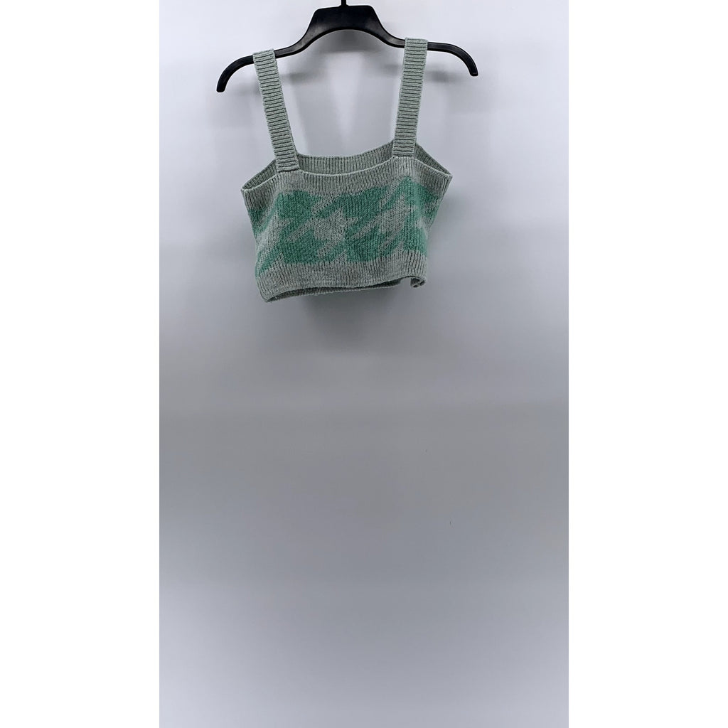 WILD FABLE Women’s Gray-Geeen Knit Straight-Neck Cropped Tank Top SZ S