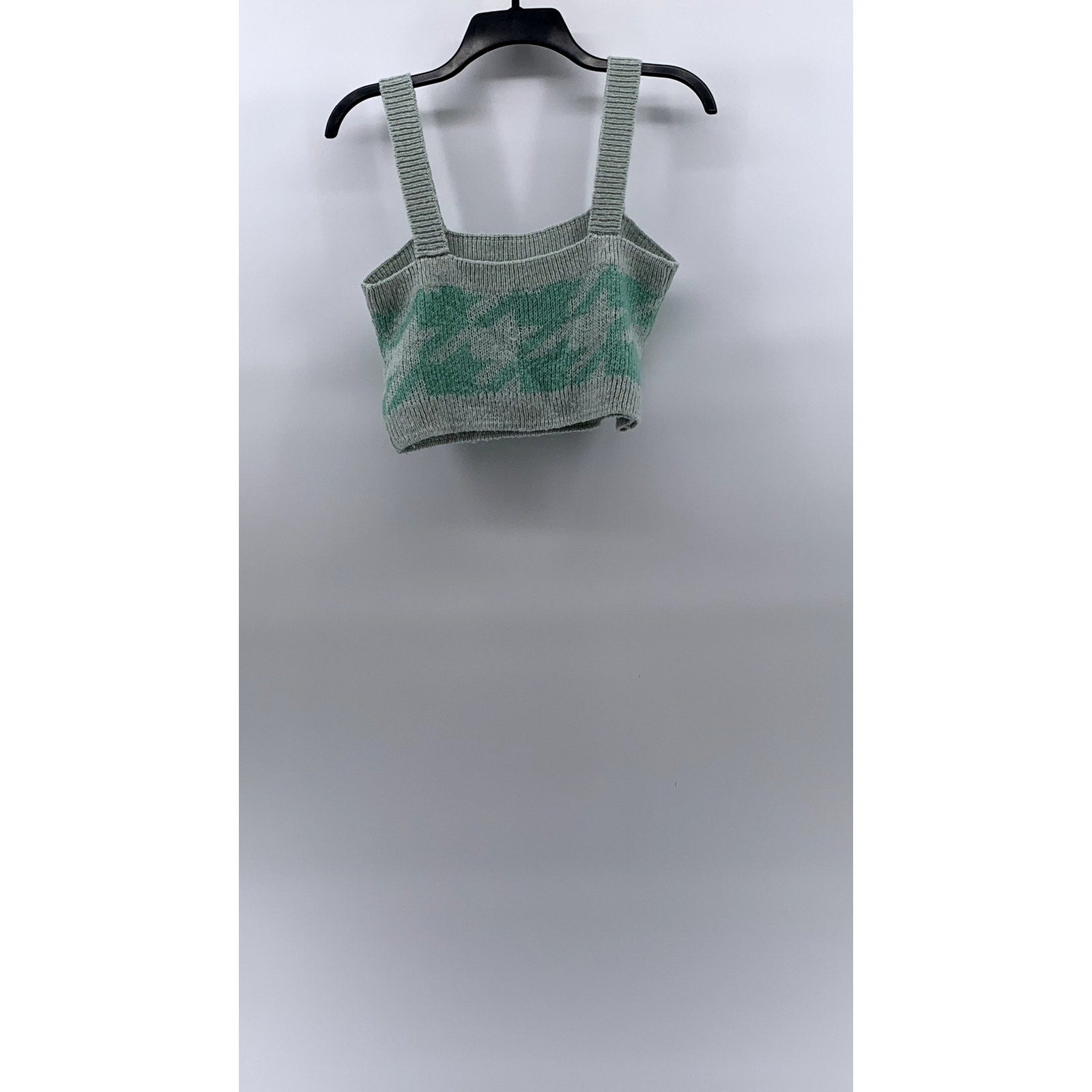 WILD FABLE Women’s Gray-Geeen Knit Straight-Neck Cropped Tank Top SZ S