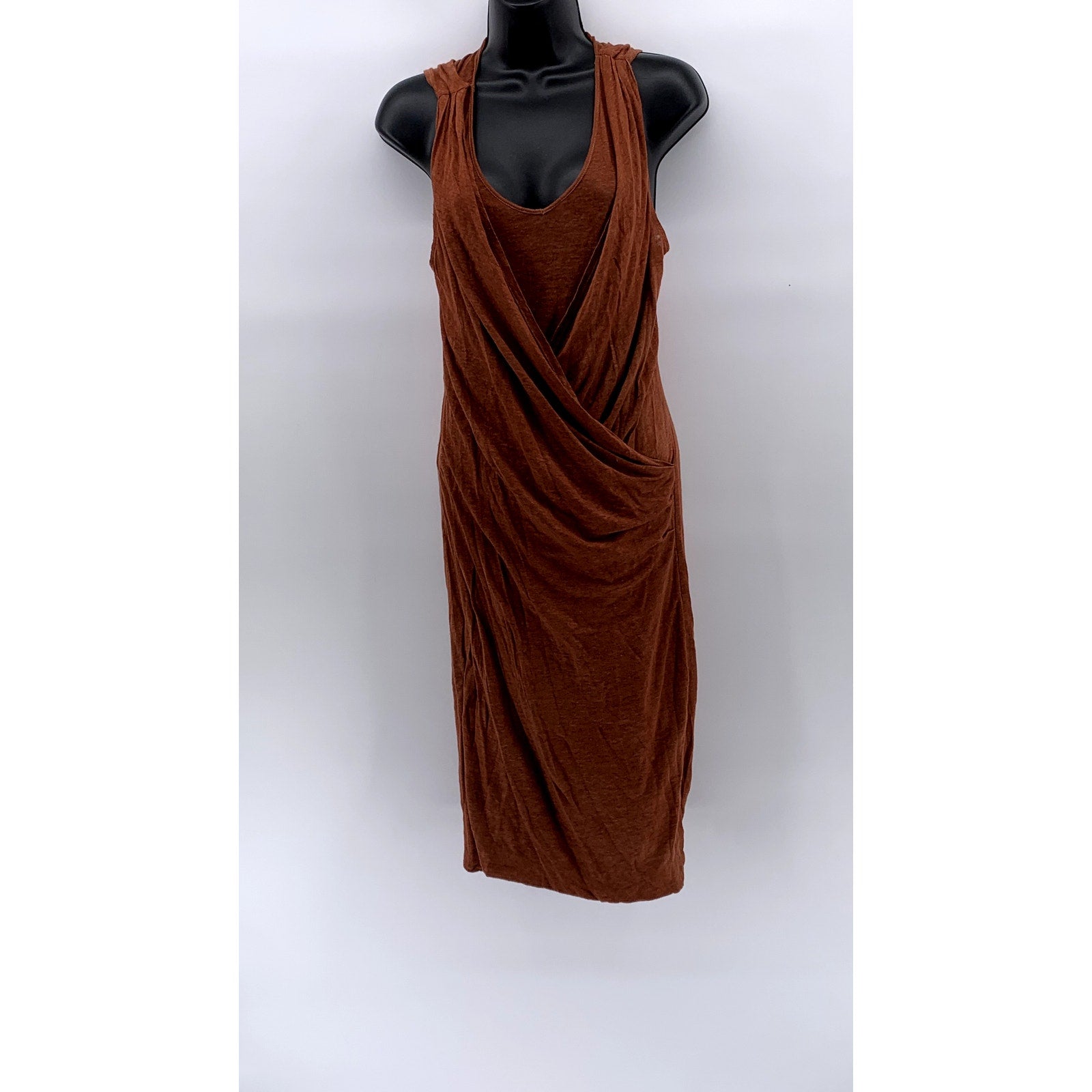 TRACY REESE NEW YORK Women's Burnt Orange Linen Scoop-Neck Drapey Midi Dress SZS