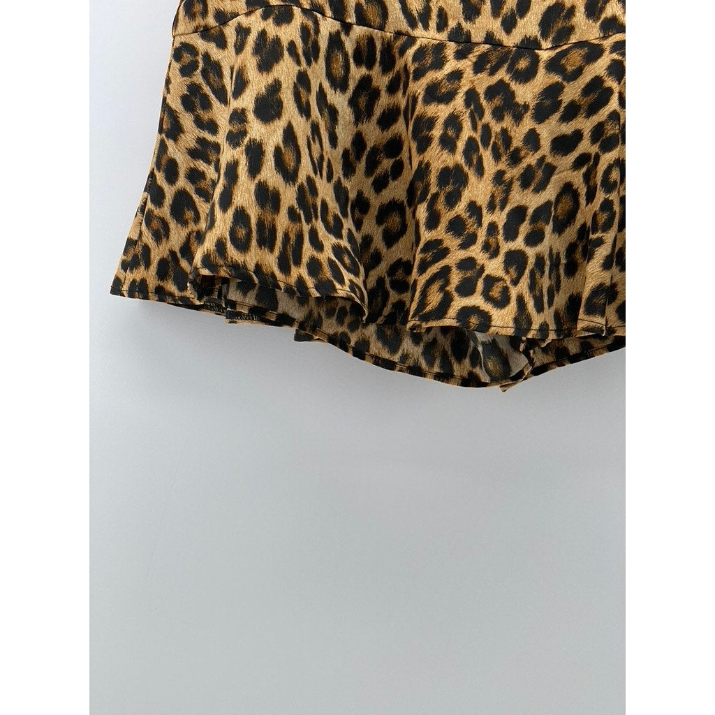 ZARA Women's Brown Leopard Print Pull-On Mini Skort SZ S