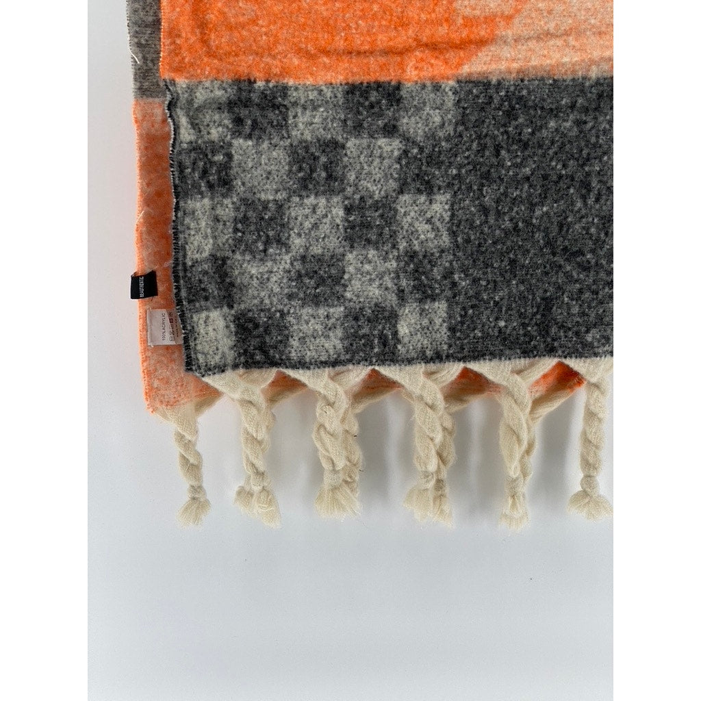 PRETTY SIMPLE Women's Beige-Orange-Black Autumn Spice Checkered Fringe Scarf