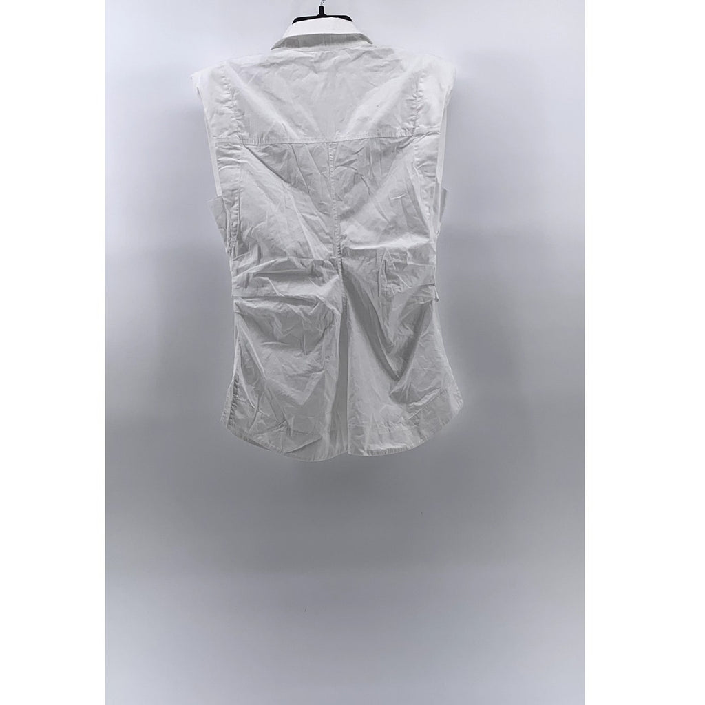 DEREK LAM 10 CROSBY Women’s White Ivy Shoulder Pad Sleeveless Button-Up Top SZ 6