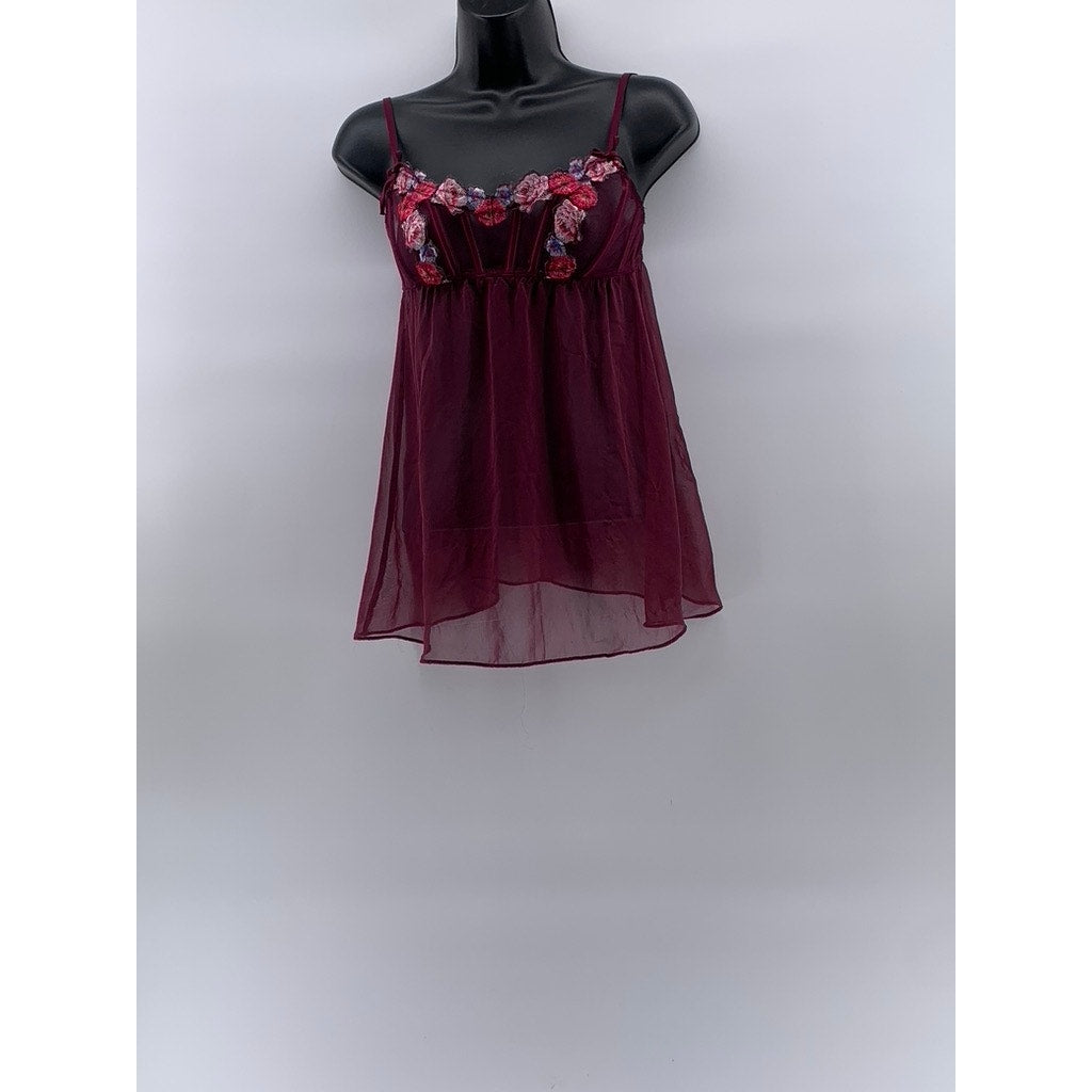VICTORIA'S SECRET Women's Burgundy Floral Mesh Spaghetti Strap Night Gown SZ XS