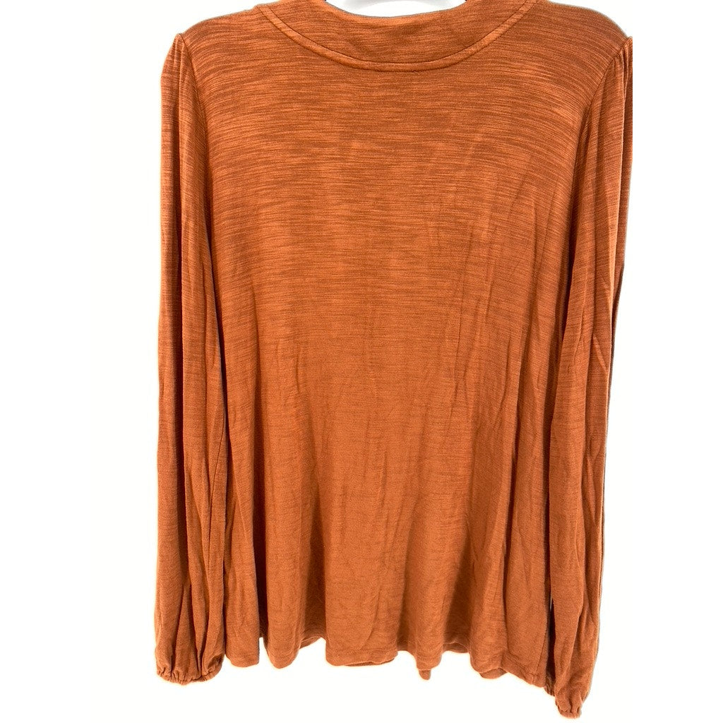 CUPIO Women's Rust Lace-Up V-Neck Long Sleeve Top SZX L