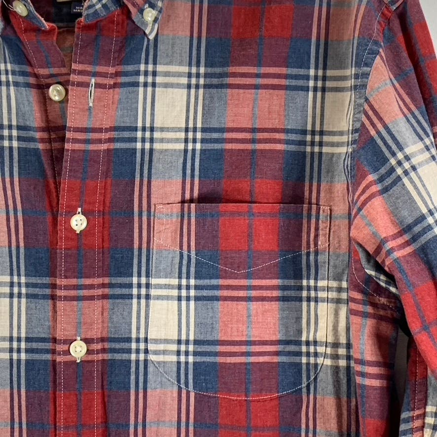 J.CREW Men's Red/Navy Plaid Cotton Slim-Fit Button-Up Long Sleeve Shirt SZ M