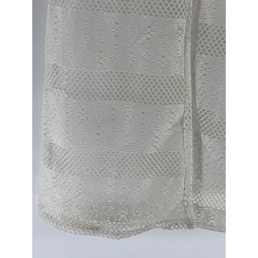 PRETTYLITTLETHING Women's White Mesh Elastic Waist Pull-On Wide-Leg Pant SZ 8
