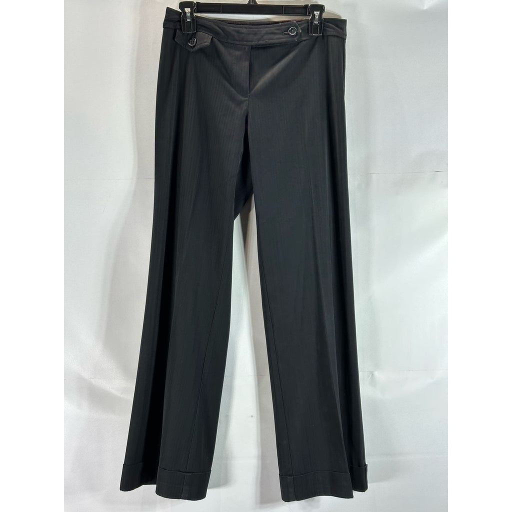 TRINA TURK Women's Black Pinstripe Cuffed Wide-Leg Pants SZ 4